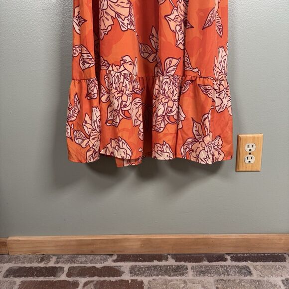 True Destinations Womens Orange Floral Tropical Maxi Dress Resort Wear Size L - Picture 6 of 8